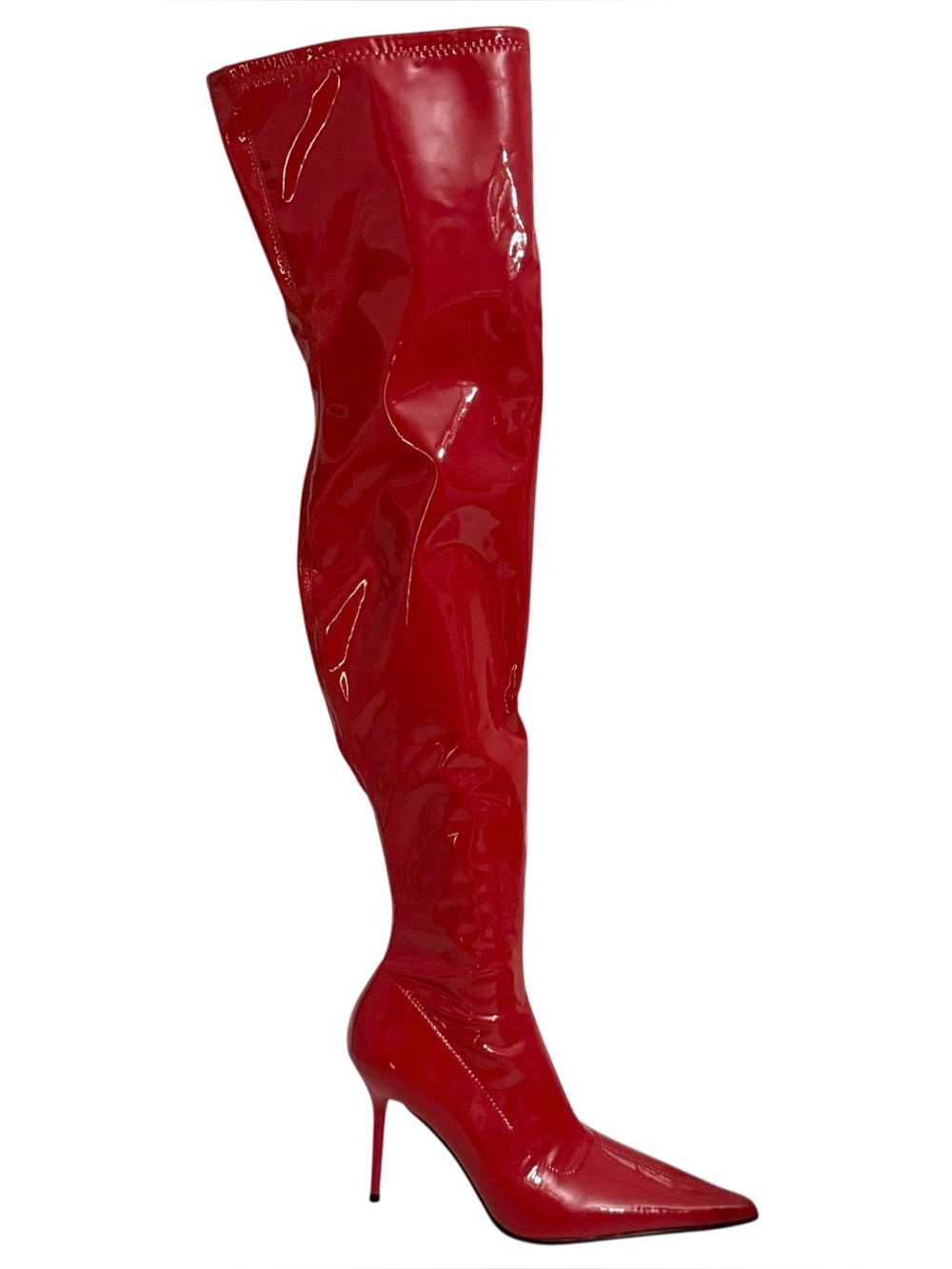 Trickz N’ Thrillz Boots 9 Heeled Stretch Red Vinyl - Picture 2 of 8